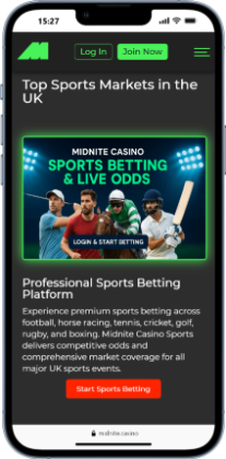 Mobile screenshot of Midnite sports betting page